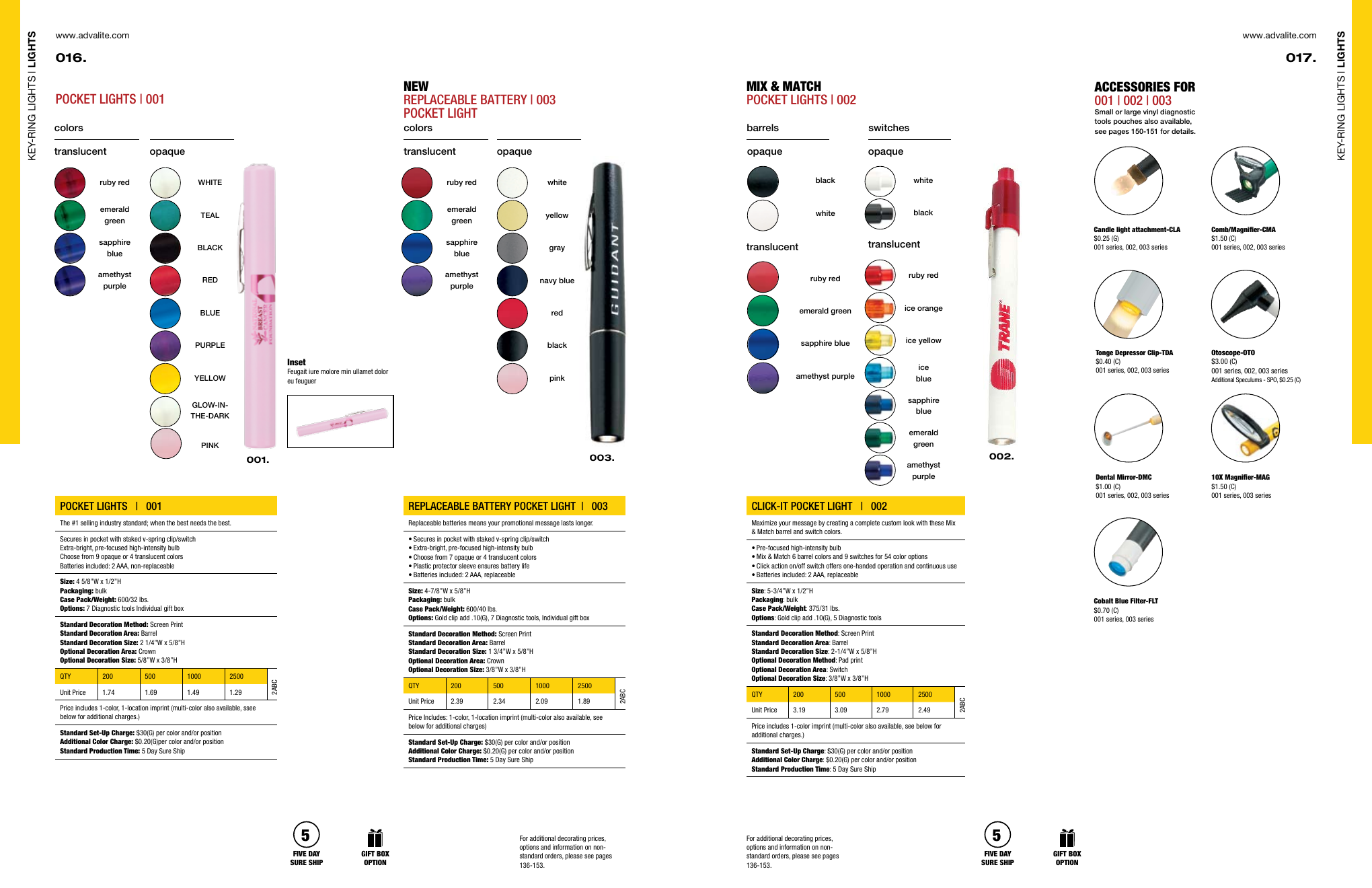 Adva-Lite pocket lights product catalog spread