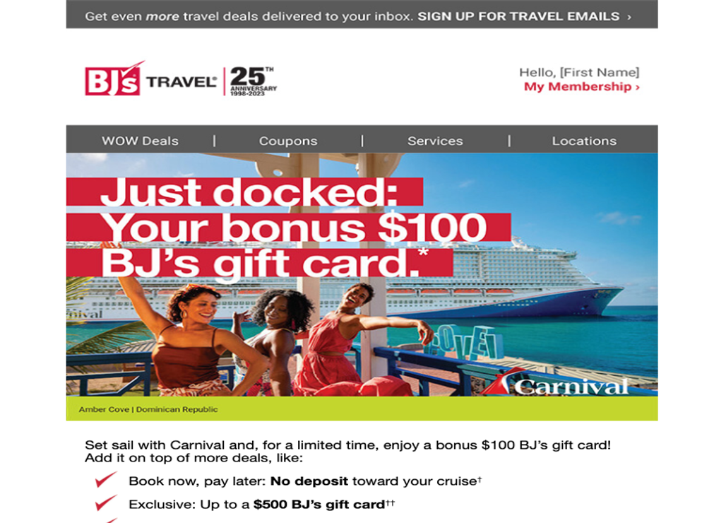 BJ’s Travel Solo email campaign