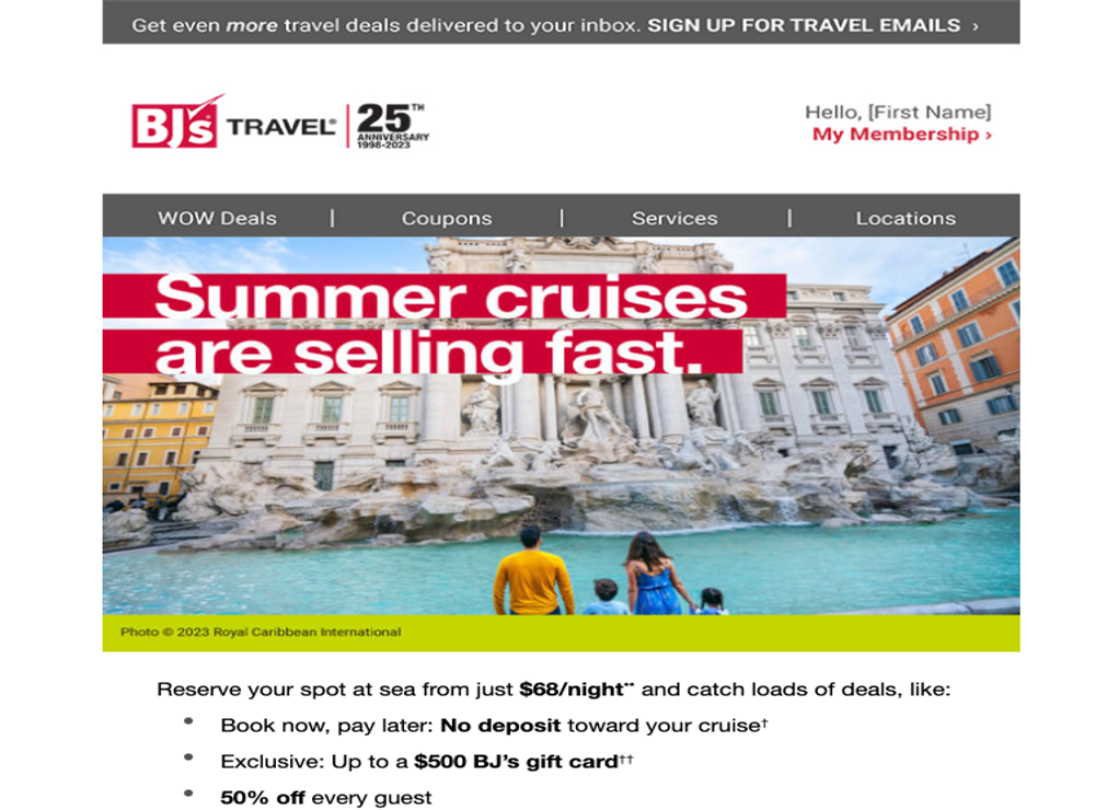 BJ’s Travel Solo revised email campaign