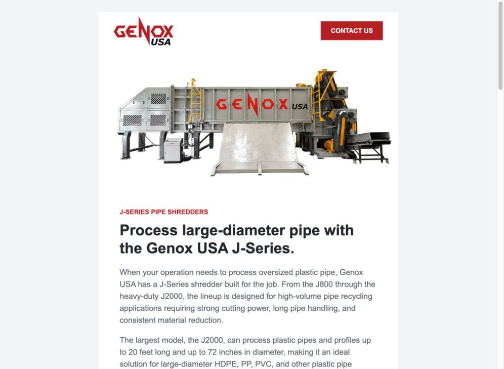 Genox J-Series pipe shredders email campaign