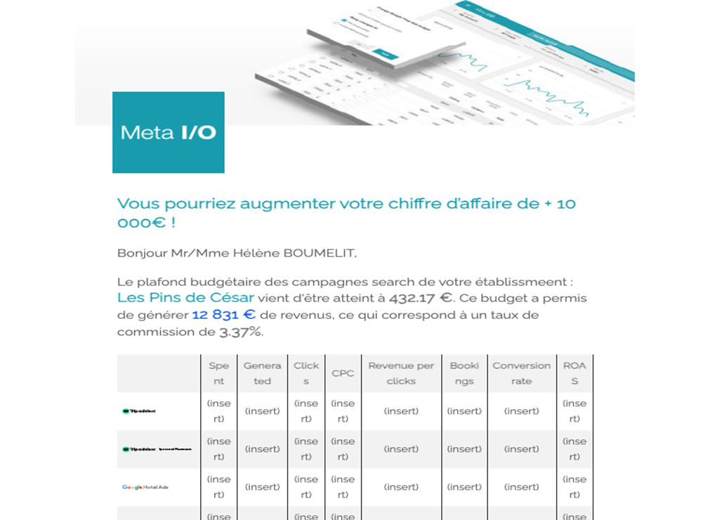 Metaio Budget Alert B email campaign