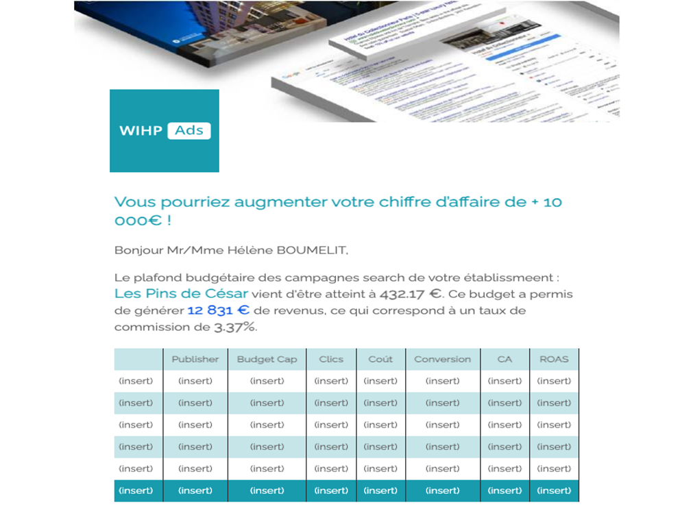 WIHP Ads Budget Alert A email campaign